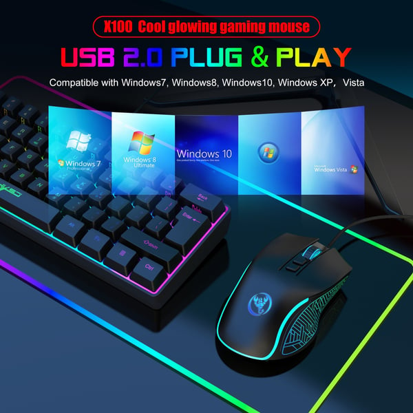 HXSJ X100 Wired Gaming Mouse Ergonomic Gaming Office Mouse 7-color Breathing Light Effect 4-gear Adjustable DPI Black
