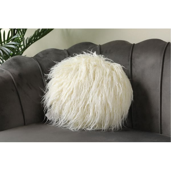 Mongolian Faux Fur Round Filled Cushion D35cm-white Mongolian Faux Fur Round Filled Cushion D35cm-white