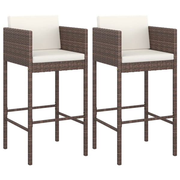 Vidaxl Bar Stools 2 Pcs With Cushions Brown Poly Rattan
