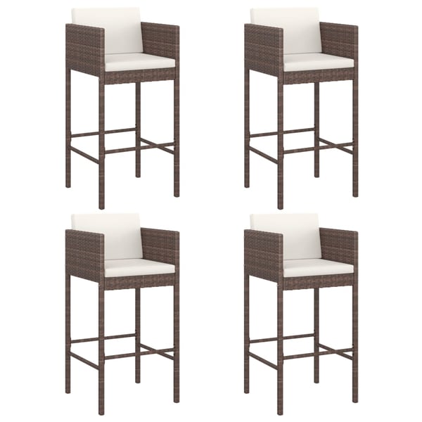 Vidaxl Bar Stools 4 Pcs With Cushions Brown Poly Rattan Vidaxl Bar Stools 4 Pcs With Cushions Brown Poly Rattan