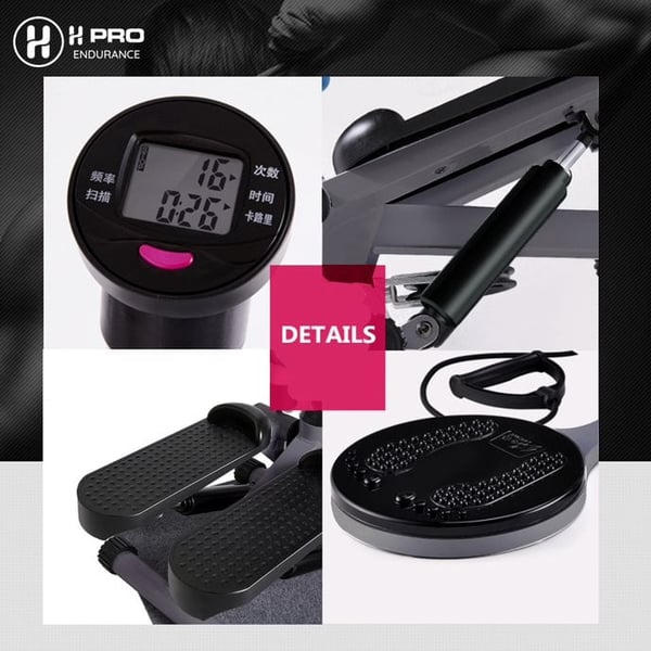 H Pro Fitness Training Equipment Multi-function Stepper Household Mute With Handrail Hydraulic Stepper With Dial Display And Foldable Twist Waist Plate HM000MS-9