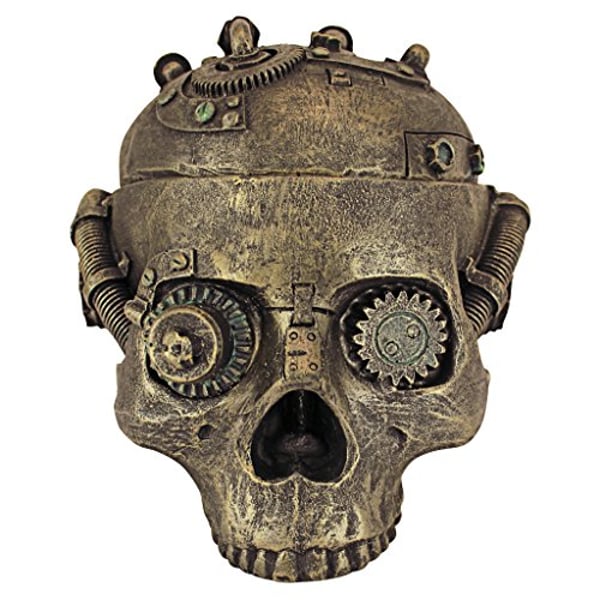 Design Toscano Steampunk Skull Containment Vessel Gothic Stash Box Statue, Antique Brass