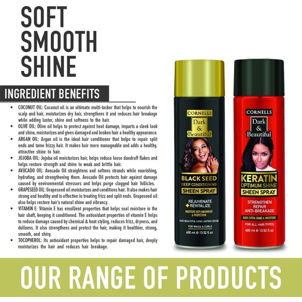 Cornells Dark & Beauty Sheen Spray Black Seed 400ml Spray For Protection Cornells Dark & Beauty Sheen Spray Black Seed 400ml Spray For Protection
