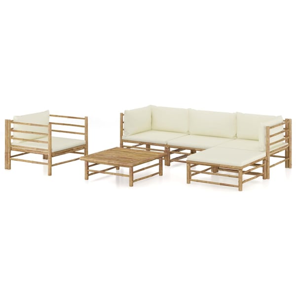 vidaXL 6 Piece Garden Lounge Set with Cream White Cushions Bamboo