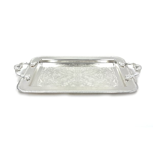 Buy Queen Anne Decorative Rectangular Tray With Handle Silver 40×25 cm