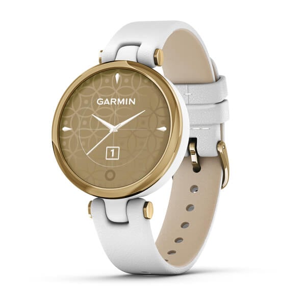Garmin Smartwatch 010-02384-B3 Lily Light Gold Bezel with White Case and Italian Leather Band Garmin Smartwatch 010-02384-B3 Lily Light Gold Bezel with White Case and Italian Leather Band