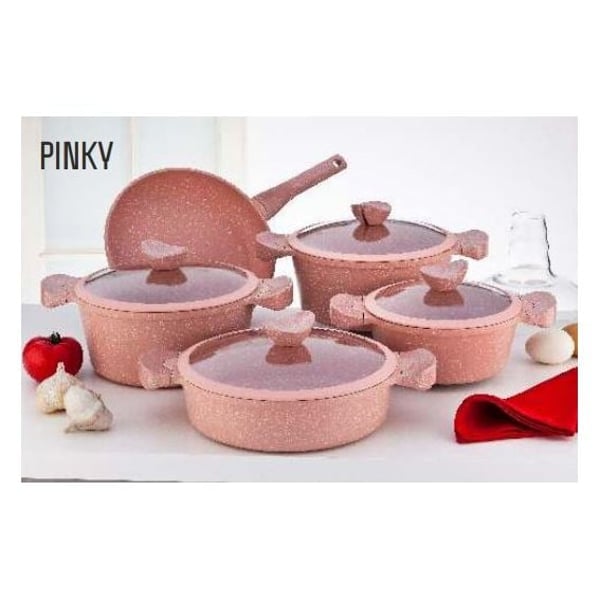 Buy Falez Grand Touch Granitec 9pcs Cookware Set Pinky Online in UAE