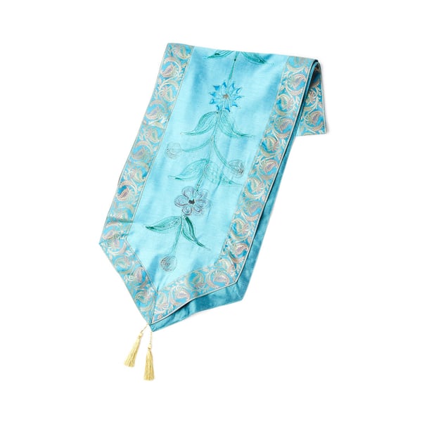 Buy Ikras Embroided Table Runner Fabric Blue/Silver 13x72centimeter Online in UAE Sharaf DG