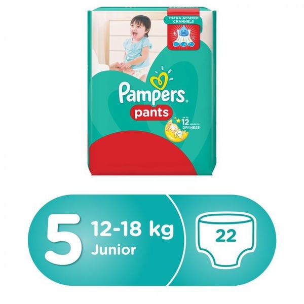 Pampers Pants Diapers, Size 5, Junior, 12-18 kg, Carry Pack, 22 Count Pampers Pants Diapers, Size 5, Junior, 12-18 kg, Carry Pack, 22 Count