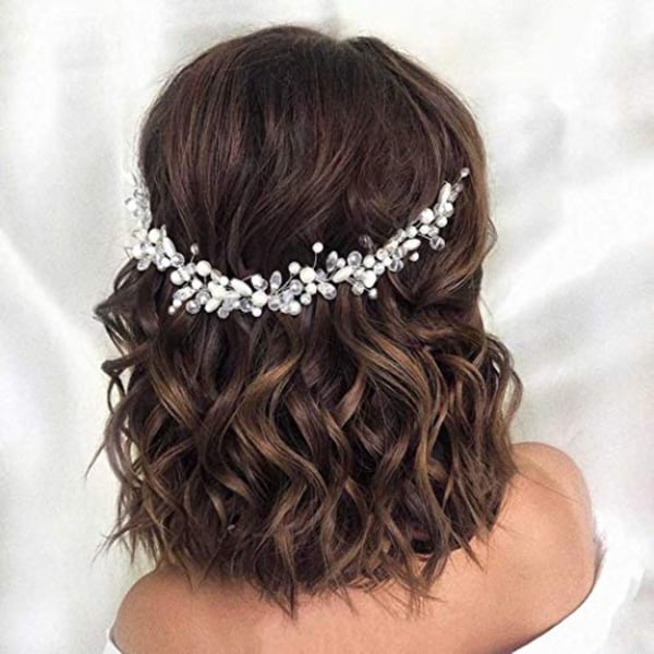 Catery Pearl Bride Wedding Headband Silver Hair Vine Braid Headpiece Bridal Accessories For Women And Girls