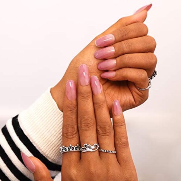 Campsis Glossy False Nails Short Oval Fake Shiny Edge Full Cover Art Design 24 Pcs For Women And Girls