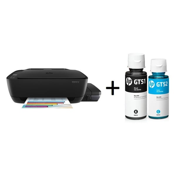 HP GT5820 Deskjet All in One Printer + GT51 Black Original Ink Bottle + GT52 Tricolor Ink Bottle