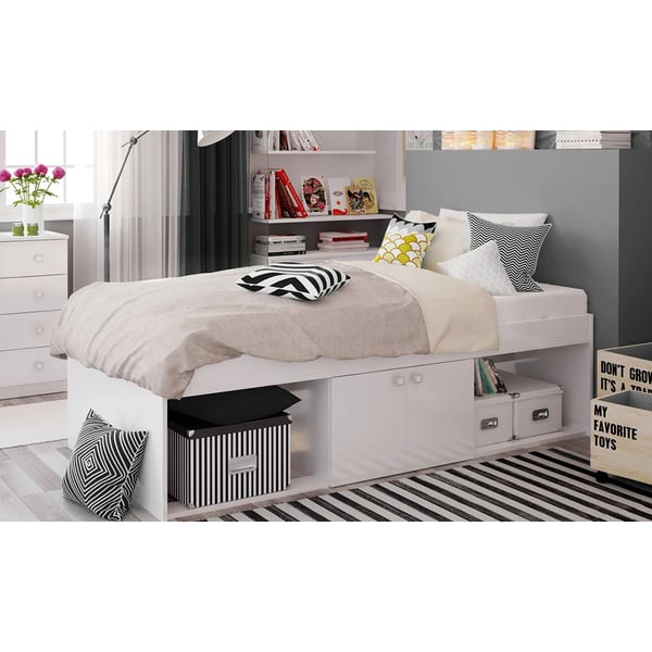 Kidsaw Single Bed with Storage Low Cabin Storage Single Bed with Mattress White