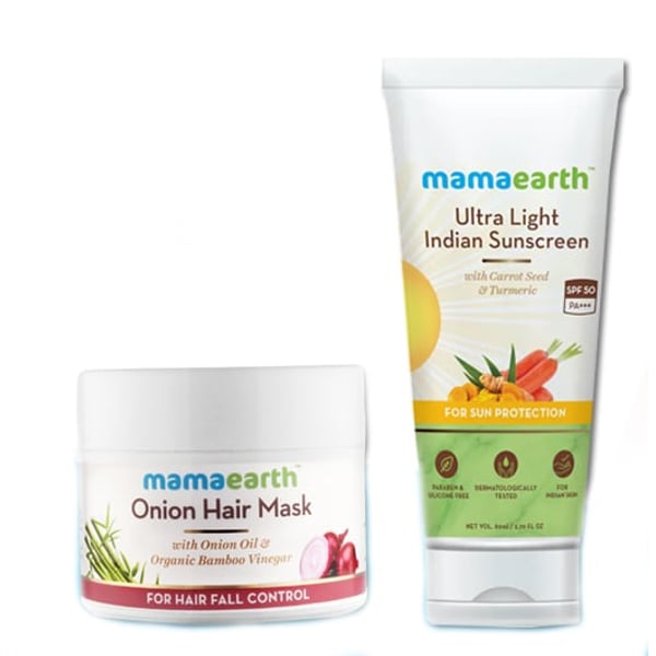 Mamaearth Combo Offer - Ultra Light Indian Sunscreen 80gm + Onion Hair Mask 200gm