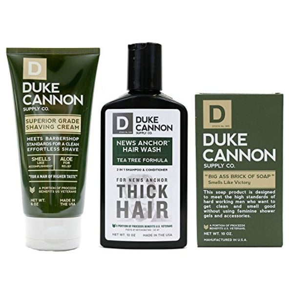 Duke Cannon Men's Grooming Bundle: Superior Grade Shaving Cream Smells Like Victory Soap Bar Hard-working 2-in-1 Hair Wash