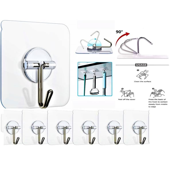 Lavish 6 Pcs Universal Strong Seamless Hanger Self Adhesive Sticker Wall Hooks