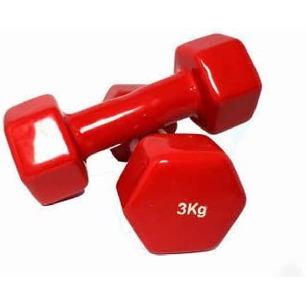 ULTIMAX 2Pcs Fitness Vinyl Dumbbell Hand Weights All-Purpose Color Coded Dumbbell for Strength Training Yoga Dumbbell RED (3 kg)