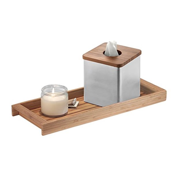 Idesign Formby Wood Toilet Tank Top Storage Tray Wooden Organizer For Tissues, Candles, Soap, Hand Towels, Toilet Paper, Natural Bamboo