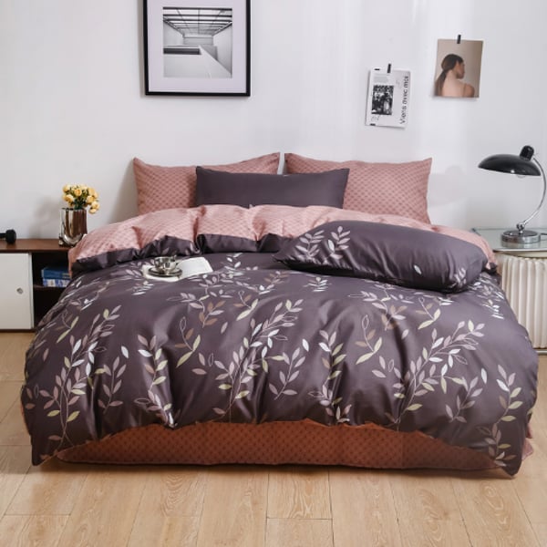 LUNA HOME King Size 6 Pieces set, Reversible Leaves Design Dark Truffle Bedding Set Without Filler. LUNA HOME King Size 6 Pieces set, Reversible Leaves Design Dark Truffle Bedding Set Without Filler.