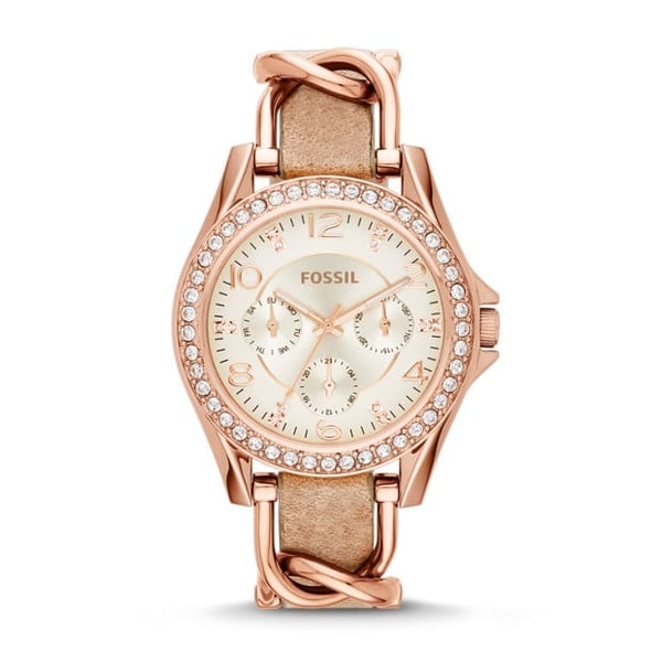 Fossil ES3466 Riley Multifunction Rose-Tone & Sand Leather Watch