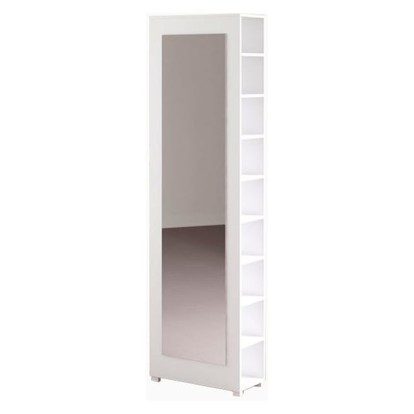 White Tall Shoe Cabinet With Storage, Tall White Cabinet With Mirror