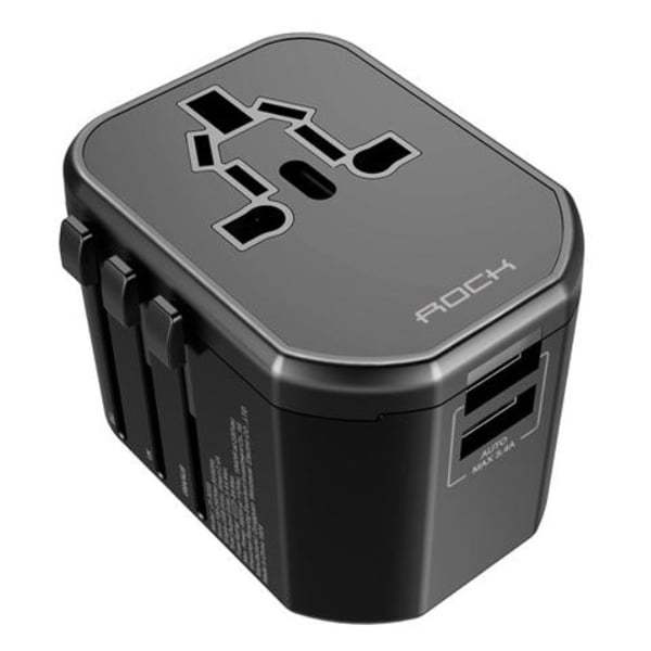 Rock 5V/3A Dual USB Universal Adaptor Black Rock 5V/3A Dual USB Universal Adaptor Black