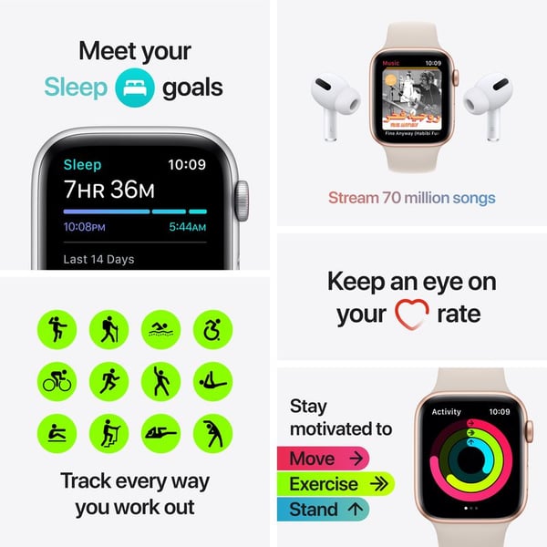 Apple Watch SE GPS+Cellular 44mm Gold Aluminium Case Starlight Sport Band - Regular - Middle East Version Apple Watch SE GPS+Cellular 44mm Gold Aluminium Case Starlight Sport Band - Regular - Middle East Version