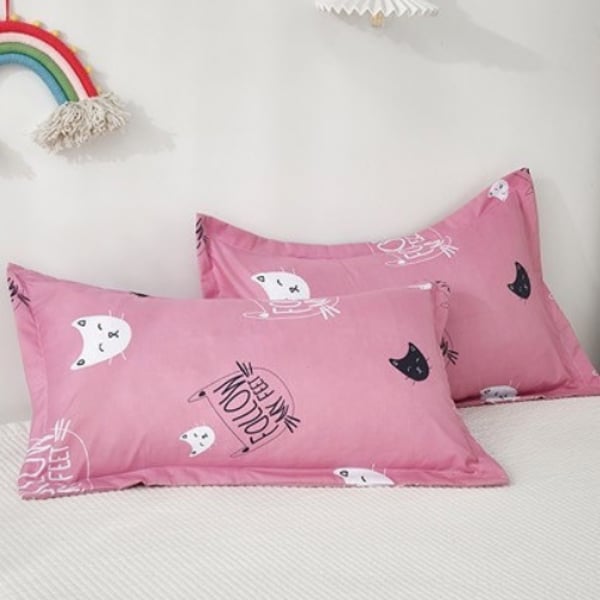 Luna Home Single Size 4 Pieces Bedding Set Without Filler, Pink Color Cat Design Luna Home Single Size 4 Pieces Bedding Set Without Filler, Pink Color Cat Design
