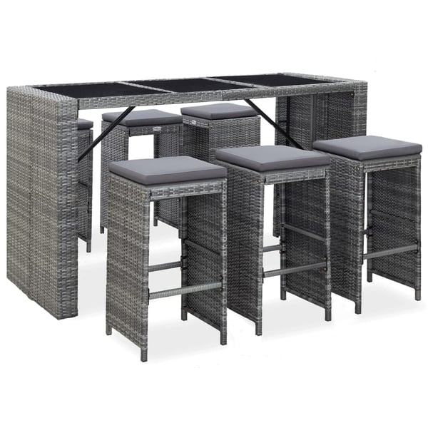 vidaXL 7 Piece Garden Bar Set with Cushions Poly Rattan Grey vidaXL 7 Piece Garden Bar Set with Cushions Poly Rattan Grey
