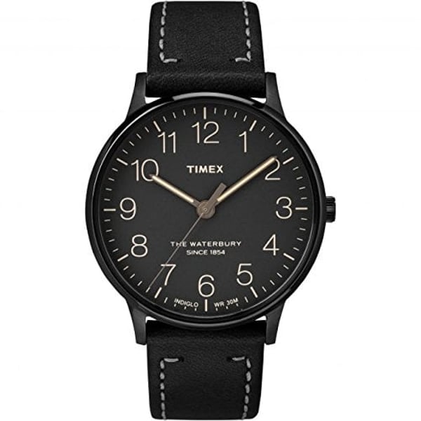 Timex TW2P95900 The Waterbury Quartz Black Leather Watch Unisex