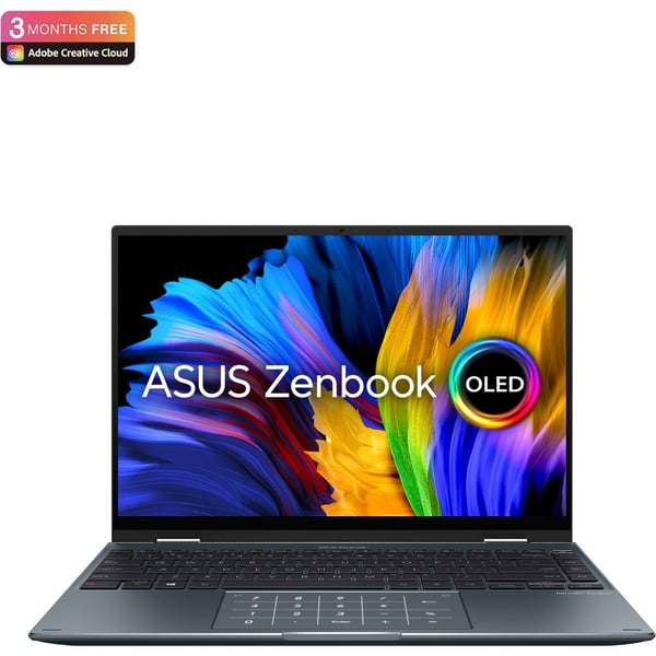 لابتوب Asus Zenbook 14 Flip OLED UP5401EA-OLED007W Touch - بمعالج Core i7 بسعة 2.80 جيجاهرتز  ورامات 16 جيجابايت وهارد بسعة 1 تيرابايت وشاشة 2.8K بمقاس 14 بوصة مع نظام تشغيل Shared Win11Home وبلون رمادي صنوبري ولوحة مفاتيح تدعم الإنجليزية والعربية