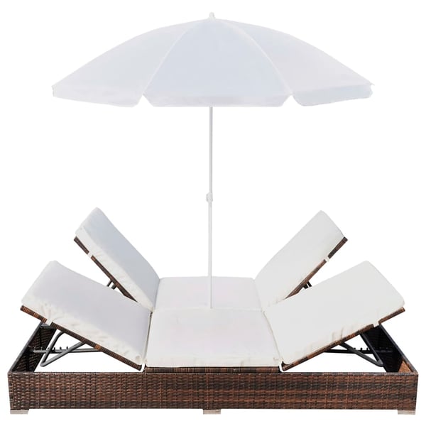 Vidaxl Outdoor Lounge Bed With Umbrella Poly Rattan Brown Vidaxl Outdoor Lounge Bed With Umbrella Poly Rattan Brown