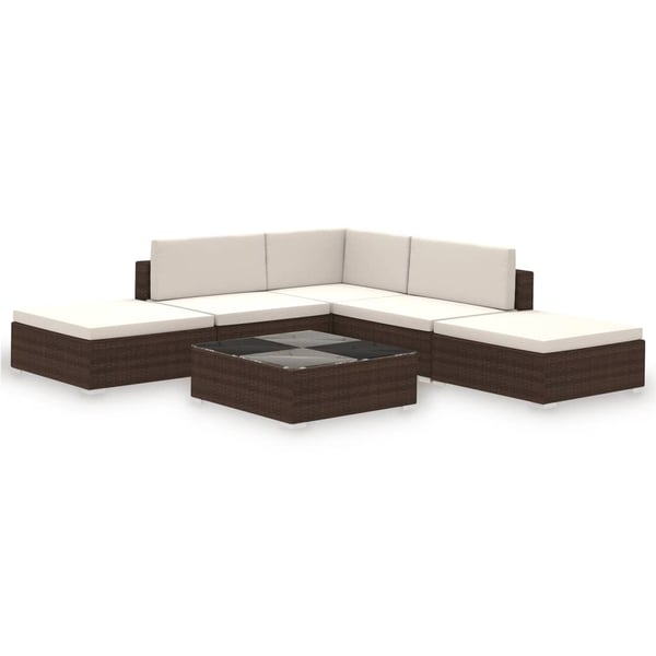 Vidaxl 6 Piece Garden Lounge Set With Cushions Poly Rattan Brown