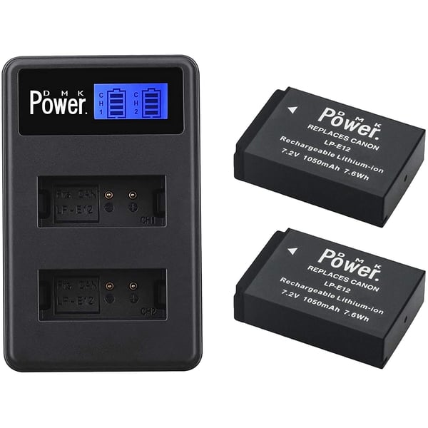Buy Dmk Power Lp-e12 Battery (2-pack) And Lcd Dual Usb Charger Replacement  Compatible With Canon Lp-e12 Eos M M2 M10 M50 M100 Eos 100d Eos Rebel Sl1  Eos Kiss X7 Powershot Sx70