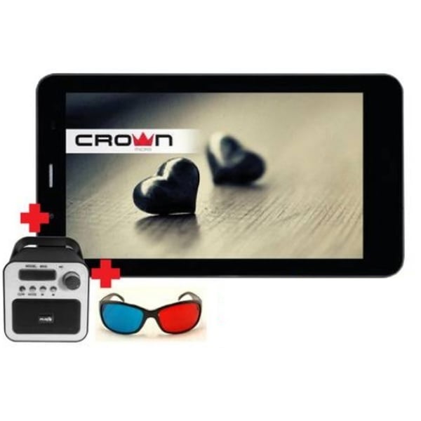 Crown Micro CMB773 Tablet - Android WiFi+3G 8GB 1GB 7inch Black + Wireless Bluetooth Speaker + 3D Glasses