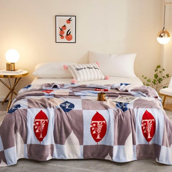 Buy Deals For Less soft Fleece Blanket, Brown Checkered With Leaves