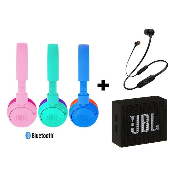 JBL JR300BT Wireless On Ear Headphone + T110BT Bluetooth In Ear Headset + GO Bluetooth Speaker Eid Offers in Oman on JBL JR300BT Wireless On Headphone + Bluetooth In