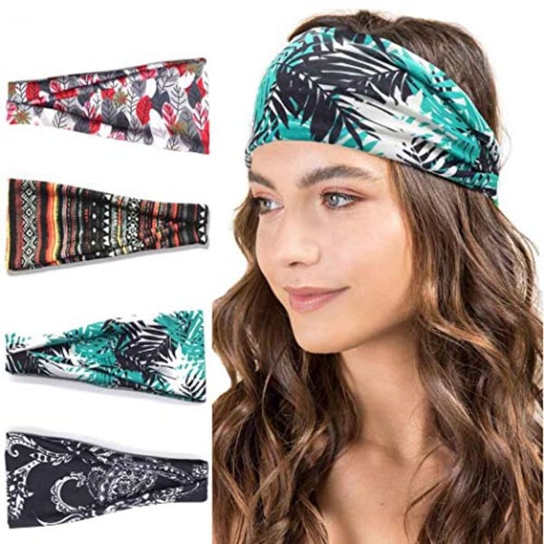 Buy Catery Boho Headbands Floal Style Headband Headpiece Bohemia Wide Knot  Twisted Head Wrap Hair Band Vintage Stylish Cloth Elastic Fabric Sweat  Hairbands Fashion Accessories For Women – Pack Of 4 Online