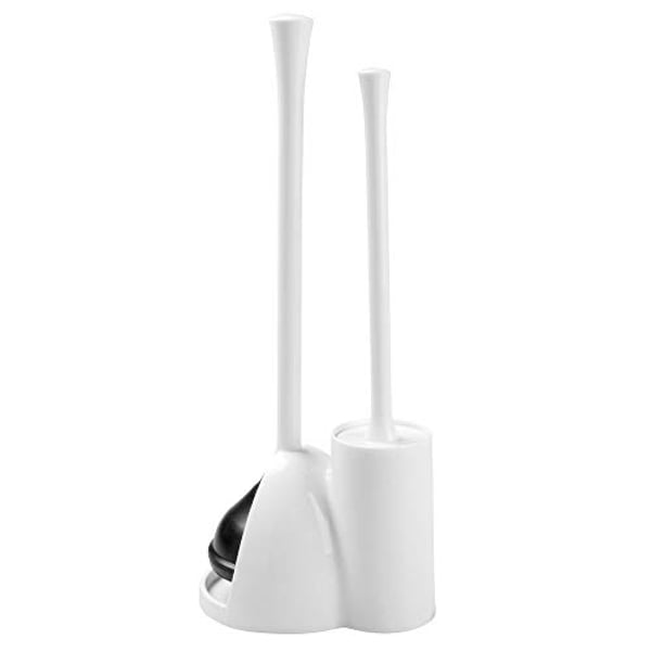 Idesign Una Plastic Toilet Bowl Brush And Plunger Combo Set For Bathroom Cleaning And Storage, White Idesign Una Plastic Toilet Bowl Brush And Plunger Combo Set For Bathroom Cleaning And Storage, White