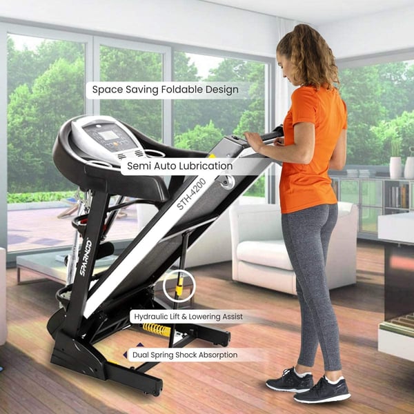 Sparnod Fitness Automatic Treadmill - Foldable Motorized Walking & Running Machine for Home Use - with Massager & Auto Incline- STH-4200 (4.5 HP Peak) Sparnod Fitness Automatic Treadmill - Foldable Motorized Walking & Running Machine for Home Use - with Massager & Auto Incline- STH-4200 (4.5 HP Peak)