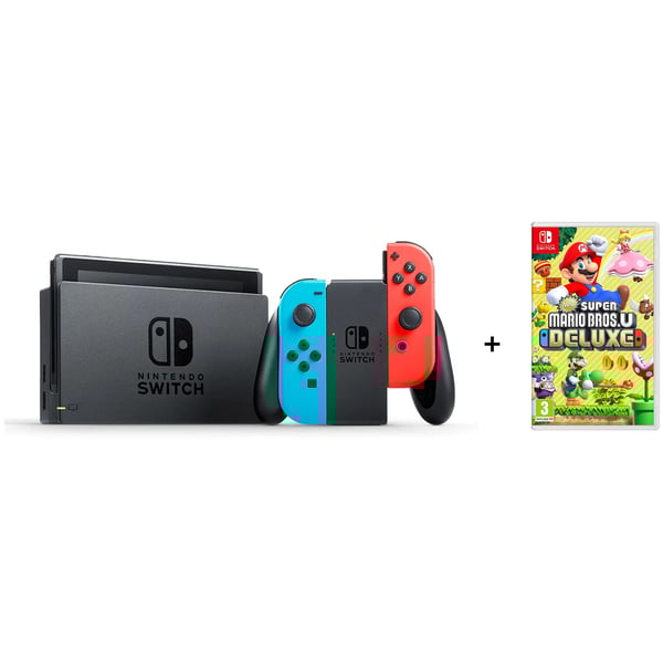 Nintendo Switch V2 Neon Blue/Neon Red Gaming Console + New Super Mario Bros U Deluxe + 2 Games Nintendo Switch V2 Neon Blue/Neon Red Gaming Console + New Super Mario Bros U Deluxe + 2 Games