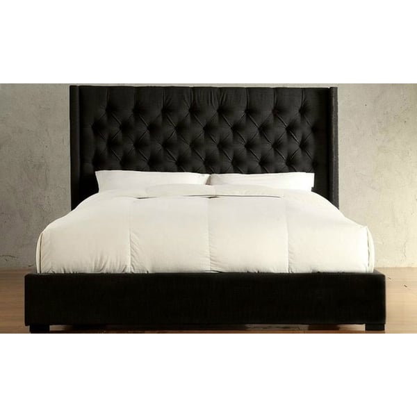 Skyline Upholstered Wingback Tufted Bed Frame Queen without Mattress Black