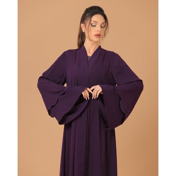 Purple Embroidered Scalloped Layered Abaya
