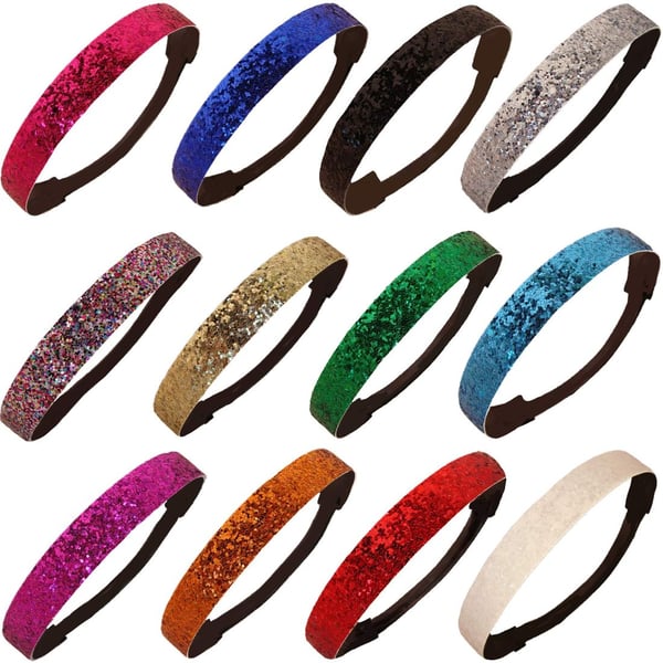 Kenz Laurenz 2 Glitter Headbands All Colors By - Elastic Stretch Sparkly Fashion Headband For Teens Girls Women Softball Pack Volleyball Basketball Sports Teams Soccer Set Hair Accessories Store
