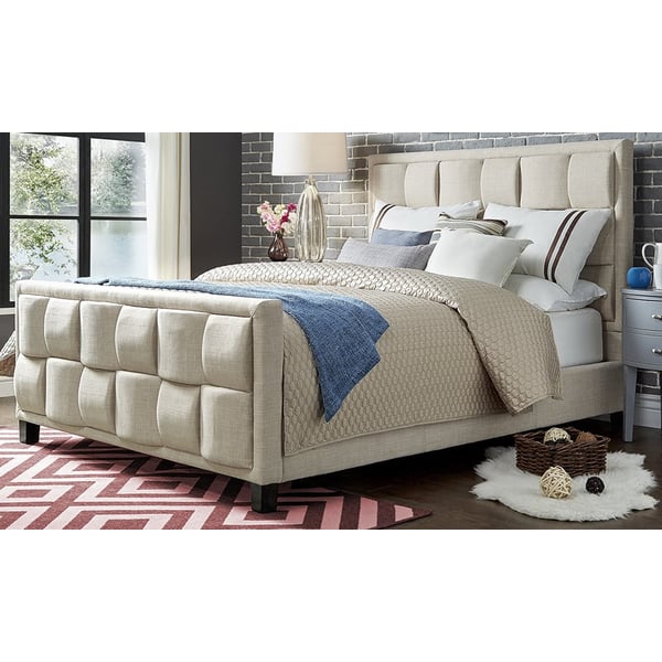 Upholstered Cotton and Polyester Bed Frame Queen with Mattress Beige