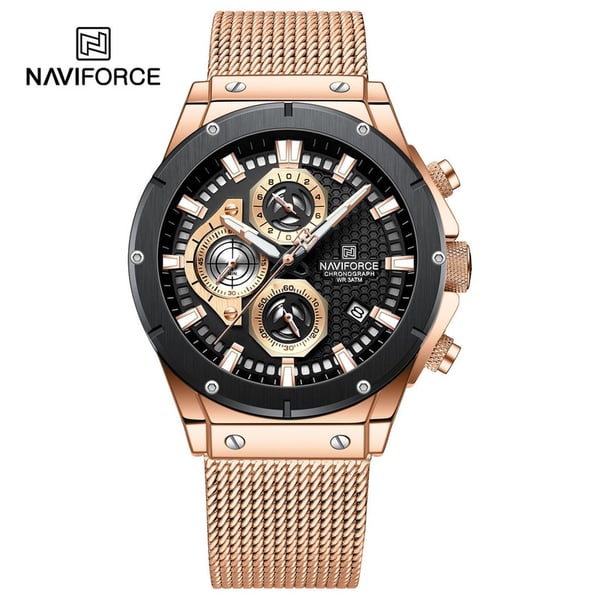 Naviforce NF8027S-RG/BLK-Mesh Stainless Steel Chronograph Edition