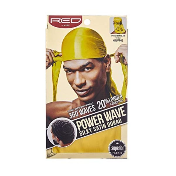 Kiss Red By Power Wave Silky Satin Durag Extra Long Tails, Yellow