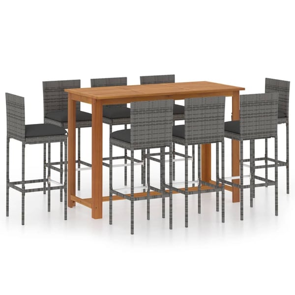 vidaXL 9 Piece Garden Bar Set with Cushions Grey vidaXL 9 Piece Garden Bar Set with Cushions Grey