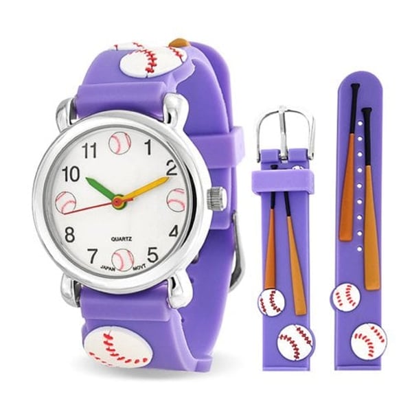Bling Jewelry Time Teacher 3D Sports Skater Baseball Wrist Watch For Teen Purple Silicone Wristband White Dial