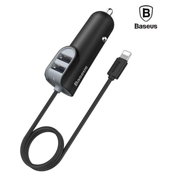 Baseuse Dual USB Port Car Charger W/Lightning Cable 1M Black CCNL01